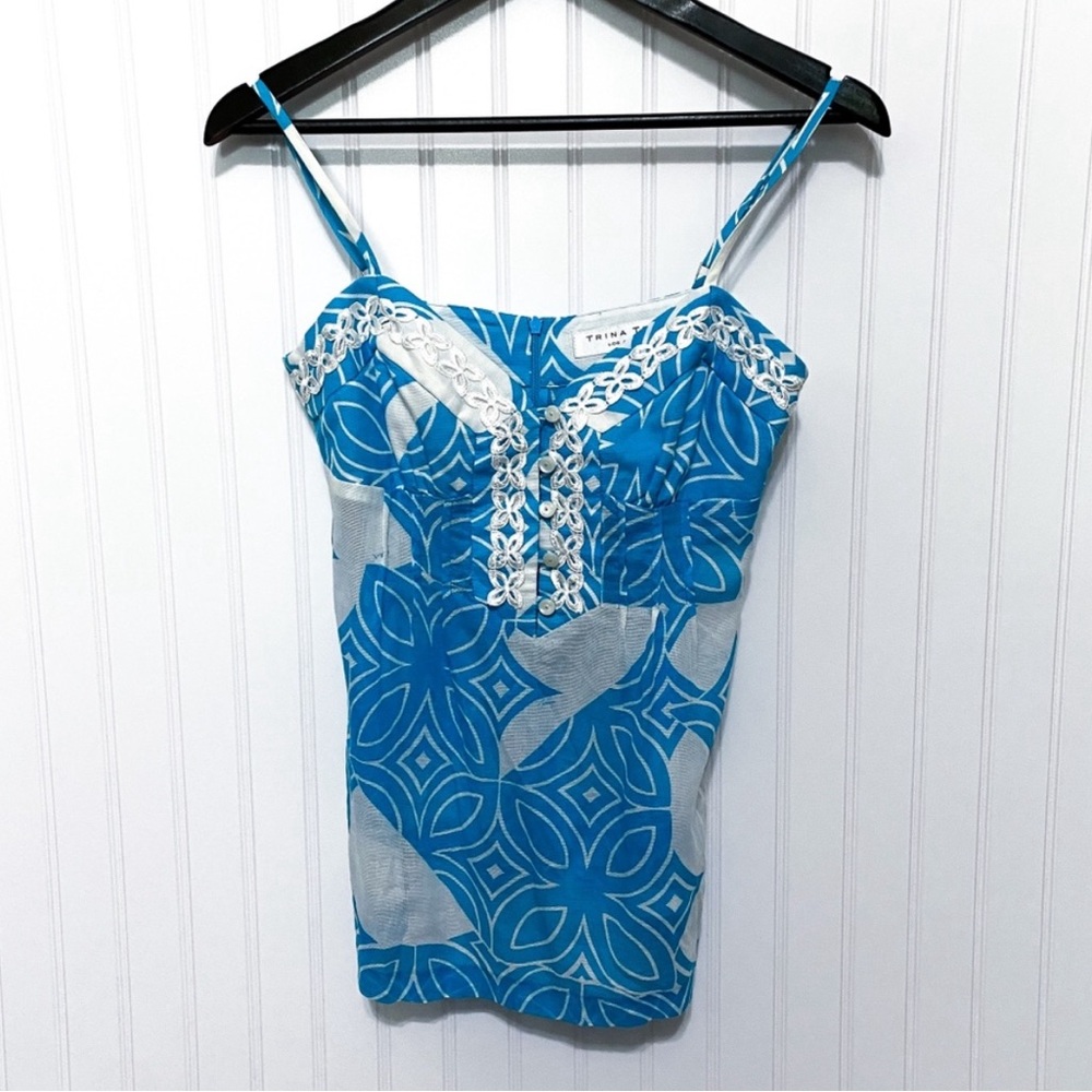 Trina Turk Lace Trim Button Front Semi Sheer Tank Top Size 6